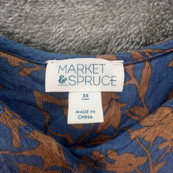 Market & Spruce Blue Brown Floral Flutter Sleeve 2X Boho Cottagecore Peasant - Picture 4 of 9